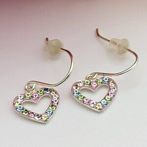 JCM Sterling Silver Multicolor CZ Heart Dangle Earrings French Wire 0.5 Inch